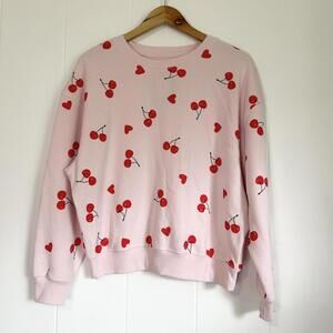 Grayson Threads Pink Cherry Heart Oversized Pullover Crewneck Sweater Women's XS